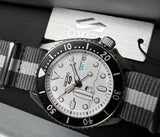 Seiko 5 Sports x Peanuts Surfboard Snoopy Limited Edition White Dial Two Tone NATO Strap Watch For Men - SRPK25K1 Authentic Buy Shop Now