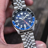 Seiko 5 Sports GMT SKX Automatic Blueberry Dial Silver Steel Strap Watch For Men - SSK003K1 Authentic Buy Shop Now