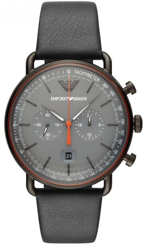 Emporio Armani Aviator Grey Dial Grey Leather Strap Watch For Men - AR11168 Authentic Buy Shop Now