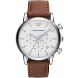 Emporio Armani Luigi Chronograph Silver Dial Brown Leather Strap Watch for Men - AR1846 Authentic Buy Shop Now