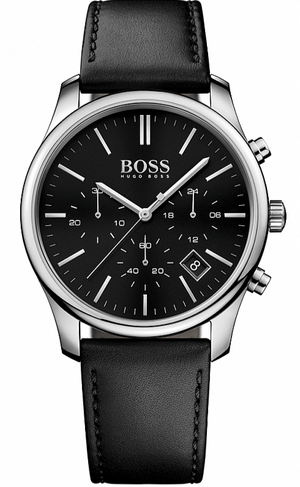 Hugo Boss Time One Chronograph Black Dial Black Leather Strap Watch for Men - 1513430 Authentic Buy Shop Now