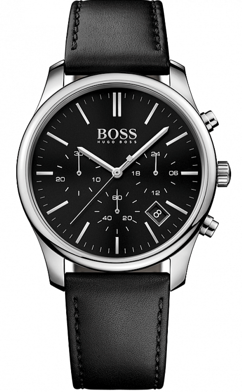 Hugo Boss Time One Chronograph Black Dial Black Leather Strap Watch for Men - 1513430 Authentic Buy Shop Now