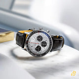 Breitling Navitimer B01 Chronograph 43 Silver Dial Black Leather Strap Watch for Men - AB0138241G1P1 Authentic Buy Shop Now
