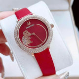 Swarovski Crystal Frost Red Dial Red Leather Strap Watch for Women - 5519226 Authentic Buy Shop Now