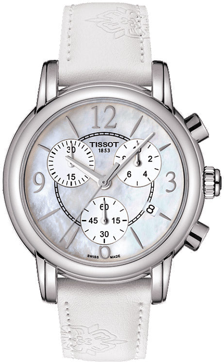 Tissot Dressport Chronograph Mother of Pearl Dial White Leather Strap Watch for Women - T050.217.17.117.00 Authentic Buy Shop Now