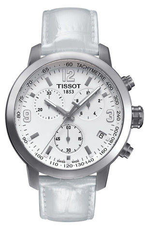 Tissot PRC 200 Chronograph White Dial White Leather Strap Watch For Men - T055.417.16.017.00 Authentic Buy Shop Now