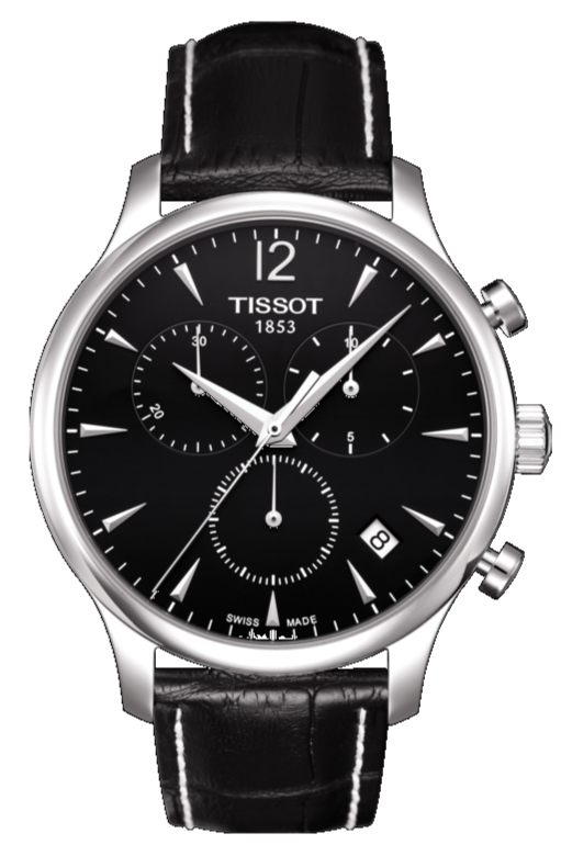 Tissot Tradition Chronograph Black Dial Black Leather Strap Watch For Men - T0636171605700 Authentic Buy Shop Now