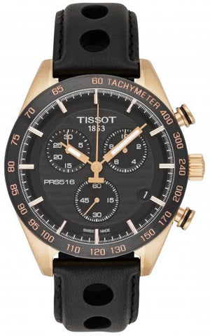 Tissot PRS 516 Chronograph Black Dial Black Leather Strap Watch For Men - T100.417.36.051.00 Authentic Buy Shop Now
