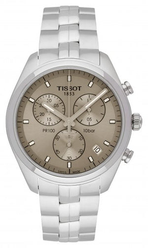 Tissot PR 100 Chronograph Grey Dial Silver Steel Strap Watch for Men - T101.417.11.071.00 Authentic Buy Shop Now