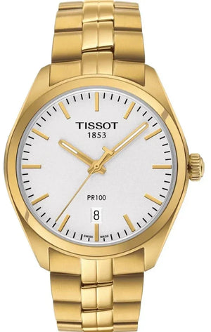 Tissot T Classic PR 100 Quartz White Dial Gold Steel Strap Watch for Men - T101.410.33.031.00 Authentic Buy Shop Now