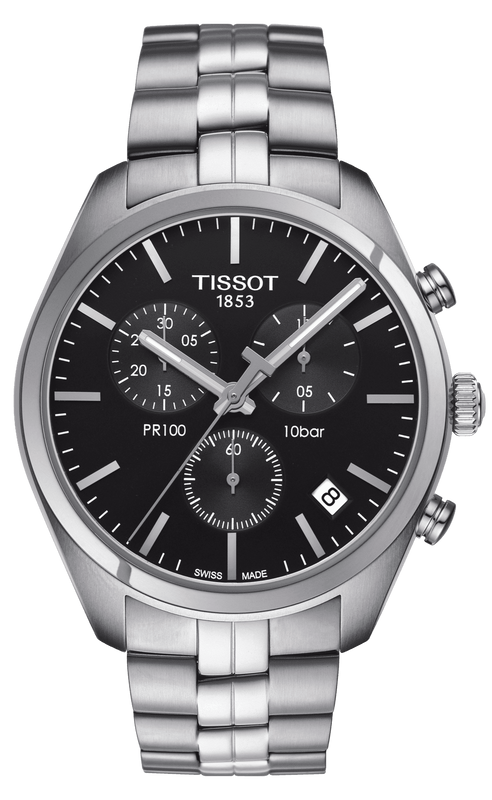 Tissot T Classic PR 100 Chronograph Black Dial Silver Steel Strap Watch for Men - T101.417.11.051.00 Authentic Buy Shop Now