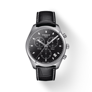 Tissot PR 100 Chronograph Black Dial Black Leather Strap Watch For Men - T101.417.16.051.00 Authentic Buy Shop Now