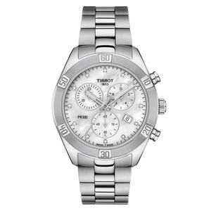 Tissot PR 100 Sport Chic Chronograph Diamonds Mother of Pearl Dial Silver Steel Strap Watch for Women - T101.917.11.116.00 Authentic Buy Shop Now