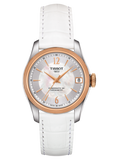 Tissot T-Classic Powermatic 80 Mother of Pearl Silver Dial White Leather Strap Watch For Women - T108.208.26.117.00 Authentic Buy Shop Now