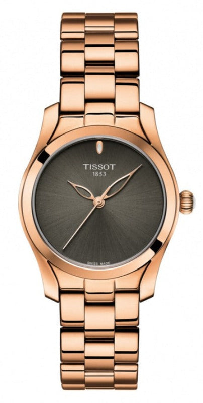 Tissot T Wave Anthracite Dial Rose Gold Steel Strap Watch For Women - T112.210.33.061.00 Authentic Buy Shop Now