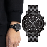 Tissot PRC 200 Chronograph Black Dial Black Steel Strap Watch For Men - T114.417.33.057.00 Authentic Buy Shop Now