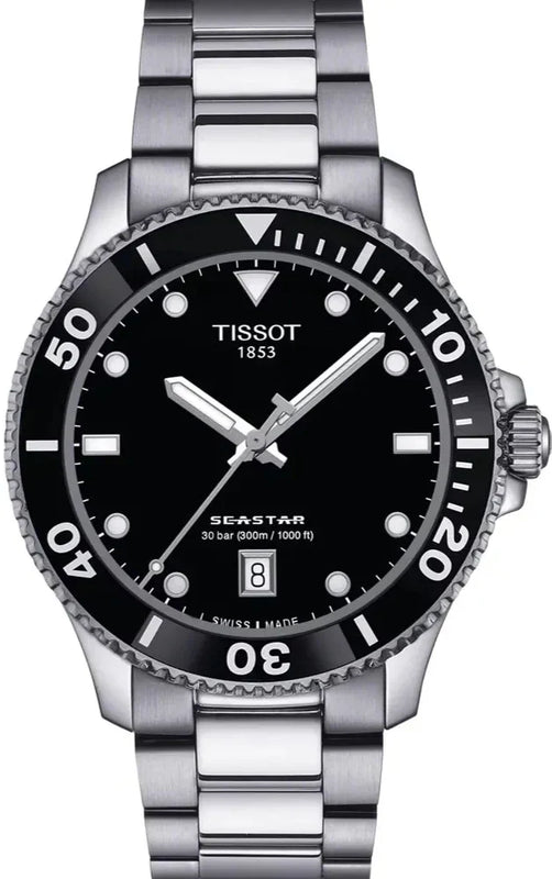 Tissot Seastar 1000 Black Dial Silver Steel Strap Watch For Men - T120.410.11.051.00 Authentic Buy Shop Now