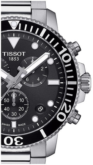 Tissot Seastar 1000 Chronograph Black Dial Silver Steel Strap Watch For Men - T120.417.11.051.00 Authentic Buy Shop Now