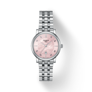 Tissot T Classic Carson Premium Lady Mother of Pearl Pink Dial Silver Steel Strap Watch For Women - T122.210.11.159.00 Authentic Buy Shop Now