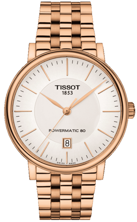Tissot T Classic Carson Premium Automatic White Dial Rose Gold Steel Strap Watch for Men - T122.407.33.031.00 Authentic Buy Shop Now