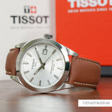 Tissot Gentleman Powermatic 80 Silicium Silver Dial Brown Leather Strap Watch For Men - T127.407.16.031.00 Authentic Buy Shop Now