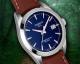 Tissot Gentleman Powermatic 80 Silicium Blue Dial Brown Leather Strap Watch For Men - T127.407.16.041.00 Authentic Buy Shop Now