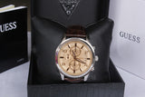 Guess Exec Chronograph Quartz Gold Dial Brown Leather Strap Watch for Men - W0076G3 Authentic Buy Shop Now