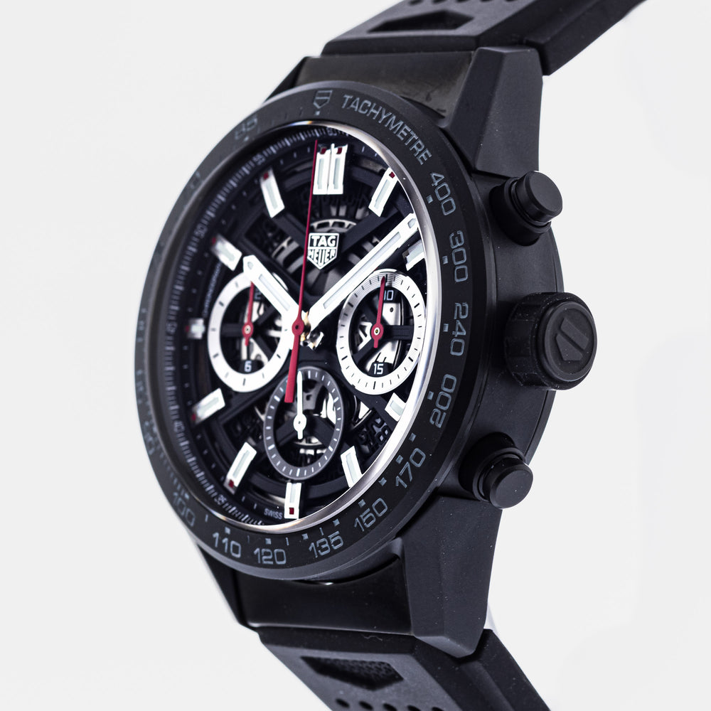 Tag Heuer Carrera Chronograph Steel & Ceramic Black Dial Black Rubber Strap Watch for Men - CBG2090.FT6145 Authentic Buy Shop Now