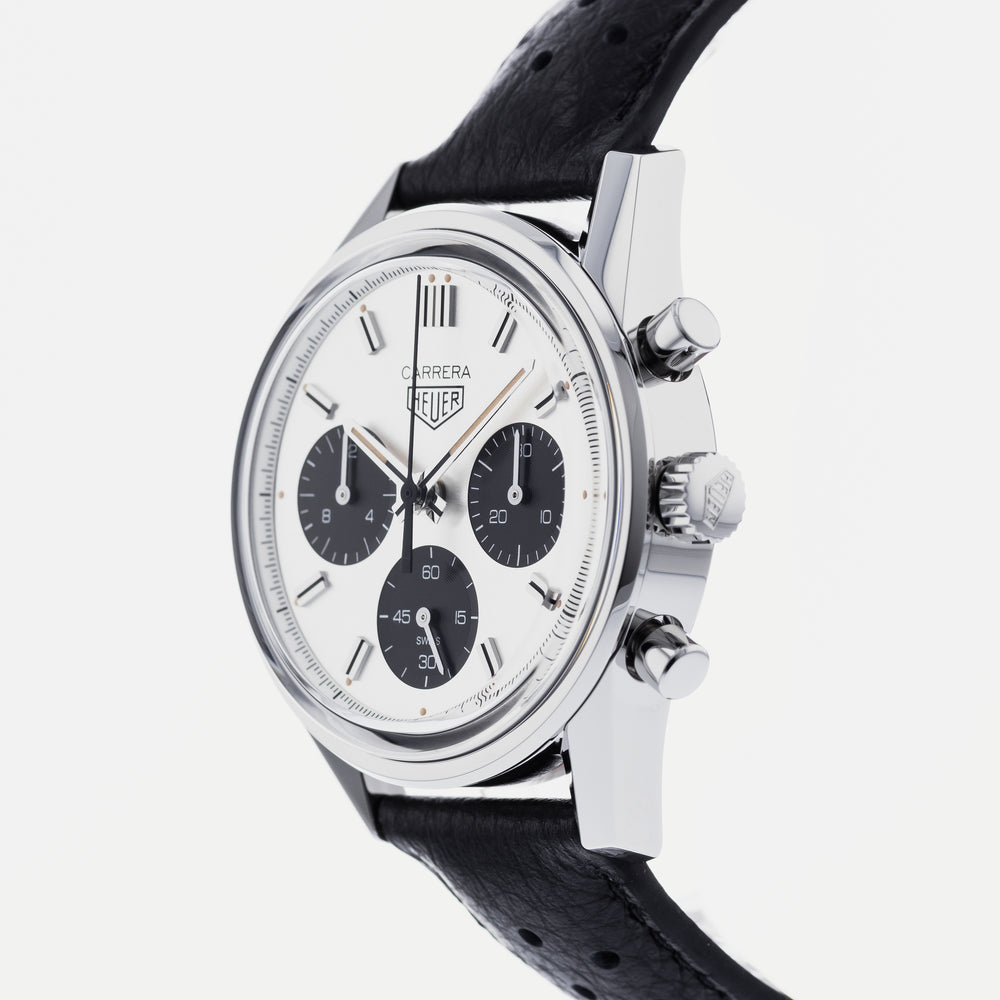 Tag Heuer Carrera Chronograph 60th Anniversary Silver Dial Black Leather Strap Watch for Men - CBK221H.FC8317 Authentic Buy Shop Now