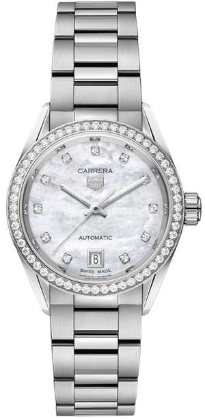 Tag Heuer Carrera Date Diamonds Mother of Pearl Dial Silver Steel Strap Watch for Women - WBN2414.BA0621 Authentic Buy Shop Now