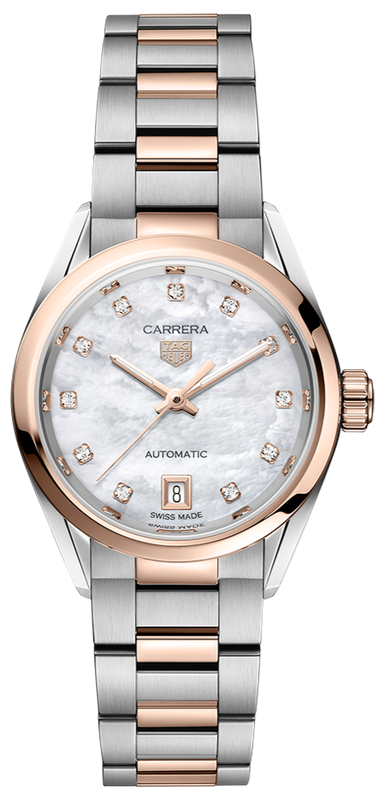 Tag Heuer Carrera Date Automatic Mother of Pearl Dial Two Tone Steel Strap Watch for Women - WBN2450.BD0569 Authentic Buy Shop Now