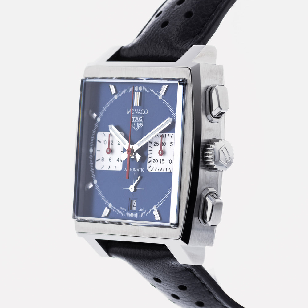 Tag Heuer Monaco Automatic Chronograph Blue Dial Blue Leather Strap Watch for Men - CBL2111.FC6453 Authentic Buy Shop Now