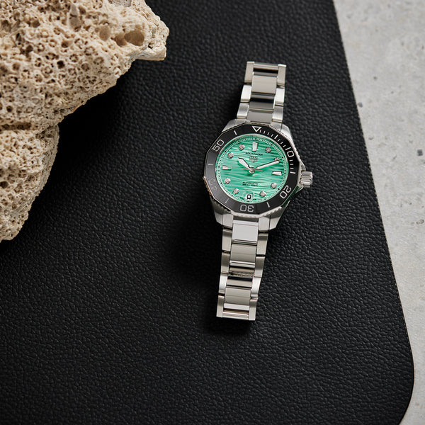 Tag Heuer Aquaracer Professional 300 Automatic Diamonds Green Dial Silver Steel Strap Watch for Women - WBP231K.BA0618 Authentic Buy Shop Now