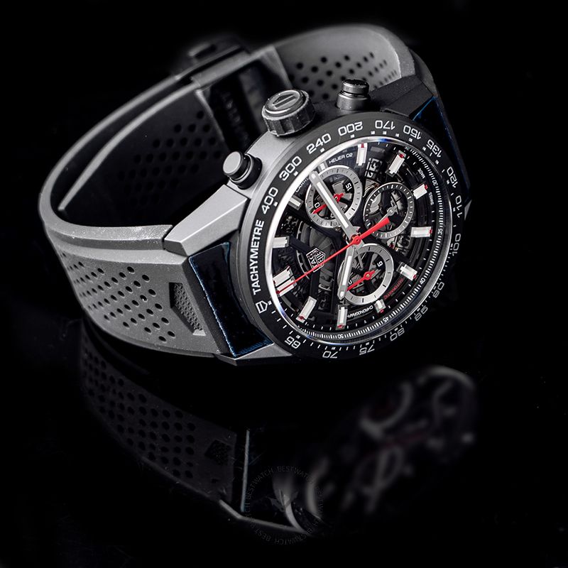 Tag Heuer Carrera Chronograph Steel & Ceramic Black Dial Black Rubber Strap Watch for Men - CBG2090.FT6145 Authentic Buy Shop Now