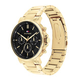 Tommy Hilfiger Tyson Chronograph Black Dial Gold Steel Strap Watch For Men - 1710589 Authentic Buy Shop Now