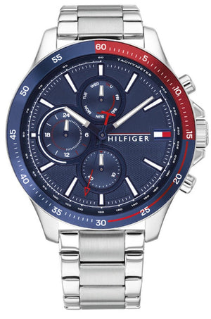 Tommy Hilfiger Bank Chronograph Blue Dial Silver Steel Strap Watch for Men - 1791718 Authentic Buy Shop Now