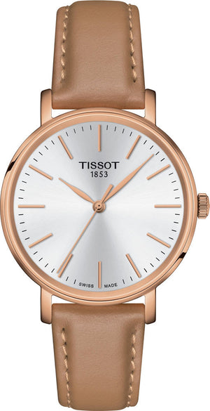 Tissot Everytime Lady Silver Dial Brown Leather Strap Watch for Women - T143.210.36.011.00 Authentic Buy Shop Now