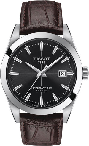 Tissot Gentleman Powermatic 80 Silicium Black Dial Brown Leather Strap Watch For Men - T127.407.16.051.01 Authentic Buy Shop Now