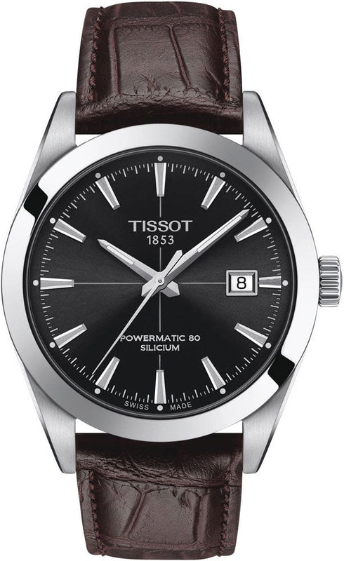 Tissot Gentleman Powermatic 80 Silicium Black Dial Brown Leather Strap Watch For Men - T127.407.16.051.01 Authentic Buy Shop Now