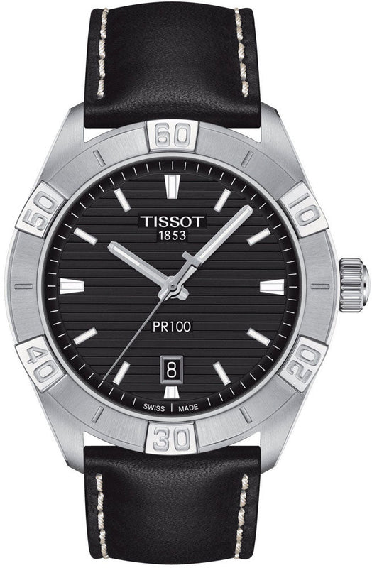 Tissot PR 100 Sport Quartz Black Dial Black Leather Strap Watch For Men - T101.610.16.051.00 Authentic Buy Shop Now