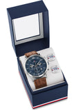 Tommy Hilfiger Evan Chronograph Blue Dial Brown Leather Strap Watch for Men - 1710393 Authentic Buy Shop Now