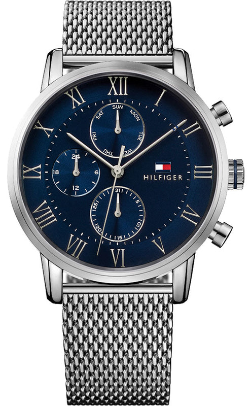Tommy Hilfiger Kane Quartz Blue Dial Silver Mesh Bracelet Watch for Men - 1791398 Authentic Buy Shop Now