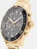 Tommy Hilfiger Larson Chronograph Black Dial Gold Steel Strap Watch For Men - 1791919 Authentic Buy Shop Now