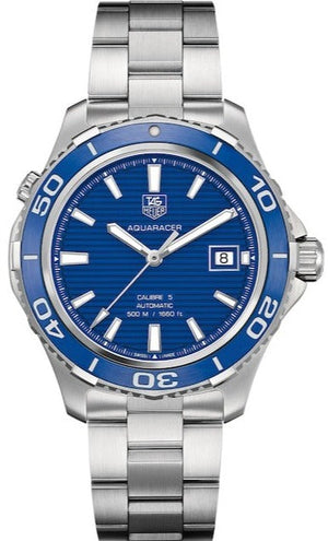 Tag Heuer Aquaracer Calibre 5 Automatic Blue Dial Silver Steel Strap Watch for Men - WAK2111.BA0830 Authentic Buy Shop Now
