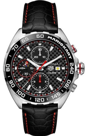 Tag Heuer Formula 1 Mario Kart Chronograph Black Dial Black Leather Strap Watch for Men - CAZ201E.FC6517 Authentic Buy Shop Now