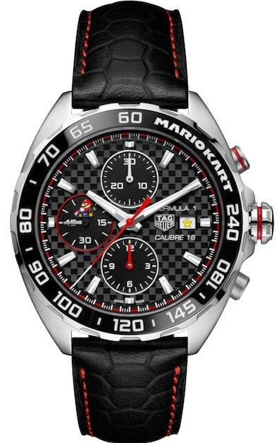 Tag Heuer Formula 1 Mario Kart Chronograph Black Dial Black Leather Strap Watch for Men - CAZ201E.FC6517 Authentic Buy Shop Now