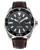 Tag Heuer Aquaracer Caliber 5 Black Dial Brown Leather Strap Watch for Men - WAY201M.FC6474 Authentic Buy Shop Now
