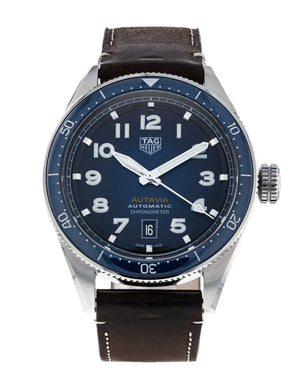 Tag Heuer Autavia Calibre 5 Automatic Blue Dial Brown Leather Strap Watch for Men - WBE5116.FC8266 Authentic Buy Shop Now