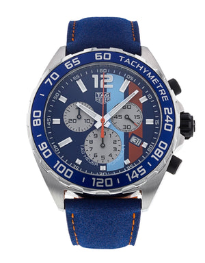 Tag Heuer Formula 1 Gulf Edition Blue Dial Blue Leather Strap Watch for Men - CAZ101N.FC8243 Authentic Buy Shop Now