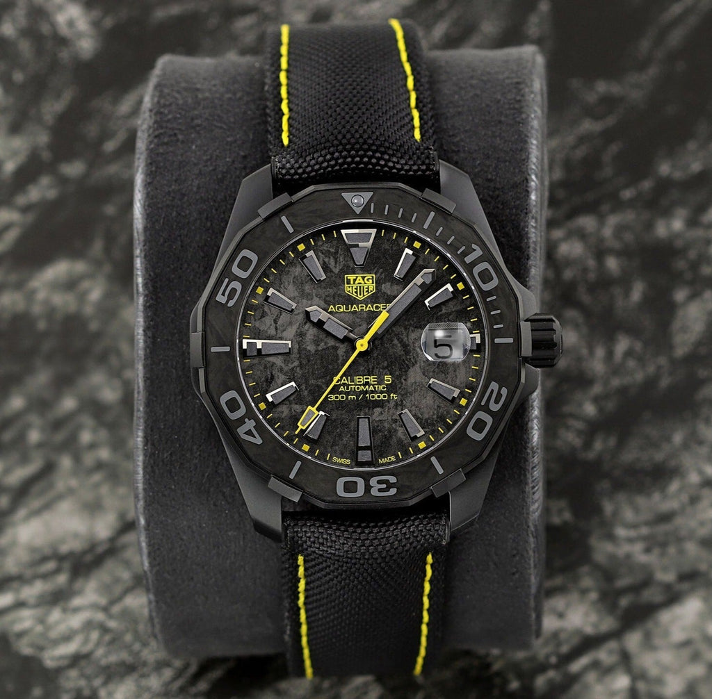 Tag Heuer Aquaracer Calibre 5 Black NATO Strap Carbon Dial Watch for Men - WBD218B.FC6446 Authentic Buy Shop Now